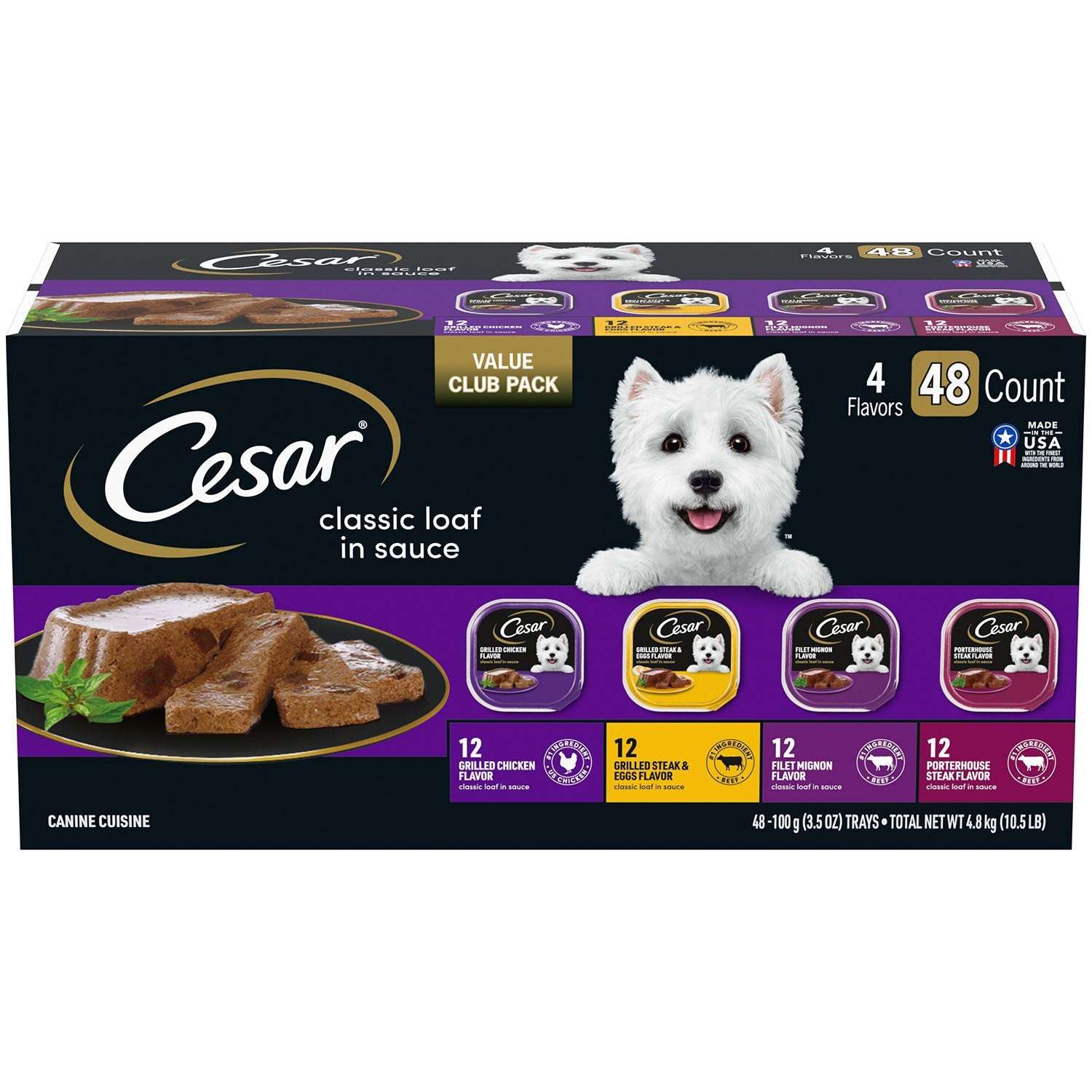 Cesar Canine Cuisine 4-Flavor Wet Dog Food Variety Pack, 48 ct.