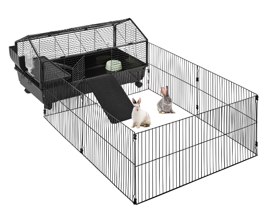 SmileMart Rolling Small Animal Cage with Playpen Ramps & Water Bottle for Rabbits, Black