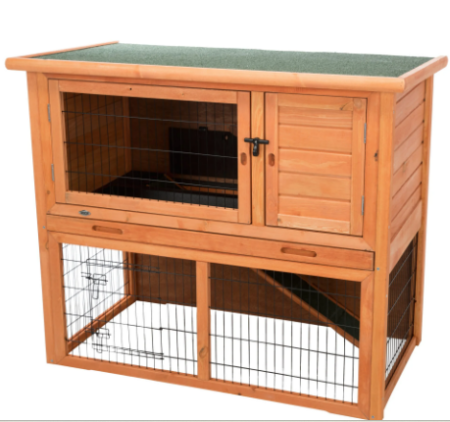 TRIXIE Weatherproof Outdoor 2-Story Small Wooden Small Animal Hutch Run & Pull-Out Tray, Brown