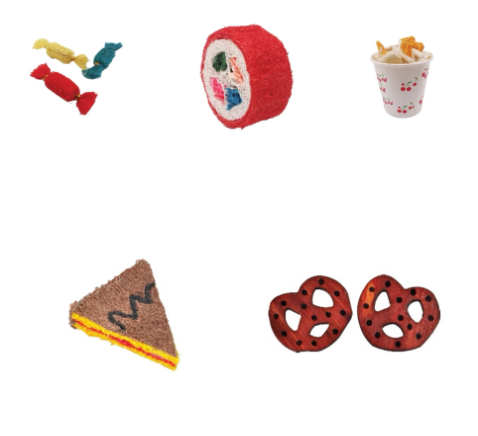 A&E Cage Co. Nibbles Snack Bundle, 5 Loofah Toy Set for Small Animals