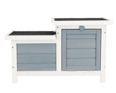 TRIXIE Weatherproof Outdoor Elevated Wooden Small Animal House with Hinged Roof, Gray