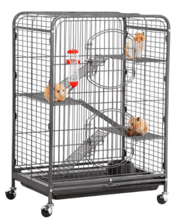 Alden Design Metal 37" Small Animal Cage with Pull Out Tray for Ferret, Large Rat, Black