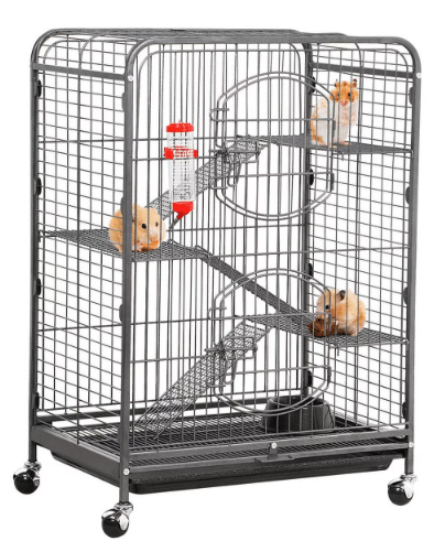 Alden Design Metal 37" Small Animal Cage with Pull Out Tray for Ferret, Large Rat, Black
