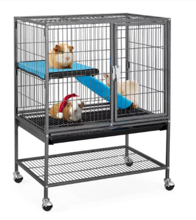 SmileMart Metal Animal Cage with Wheels for Adult Rats/Ferrets/Chinchillas/Guinea Pigs, Black