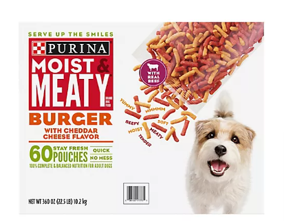 Purina Moist & Meaty Burger with Cheddar Cheese Flavor Dog Food, 60 ct./6 oz.