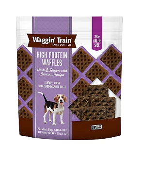 Waggin' Train High Protein Pork and Bacon Waffles with Banana, 36 oz.