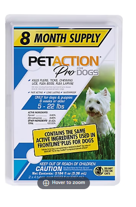 Pet Action Flea & Tick Small Dog Treatment, 5-22 lbs., 8 treatments