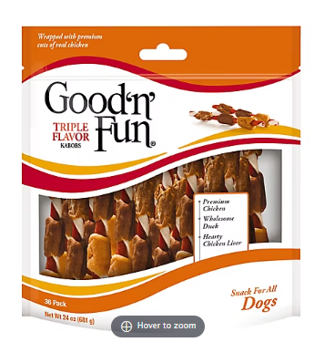Good 'n' Fun Triple Flavor Kabobs Rawhide Dog Treats, 24 oz./36 ct.