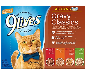 9 Lives Gravy Classics Wet Cat Food Variety Pack, 48 pk.