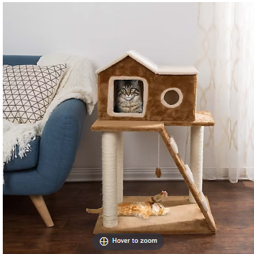 PETMAKER 3-Tier Cat Tree with Ladder and Condo - Tan/Brown